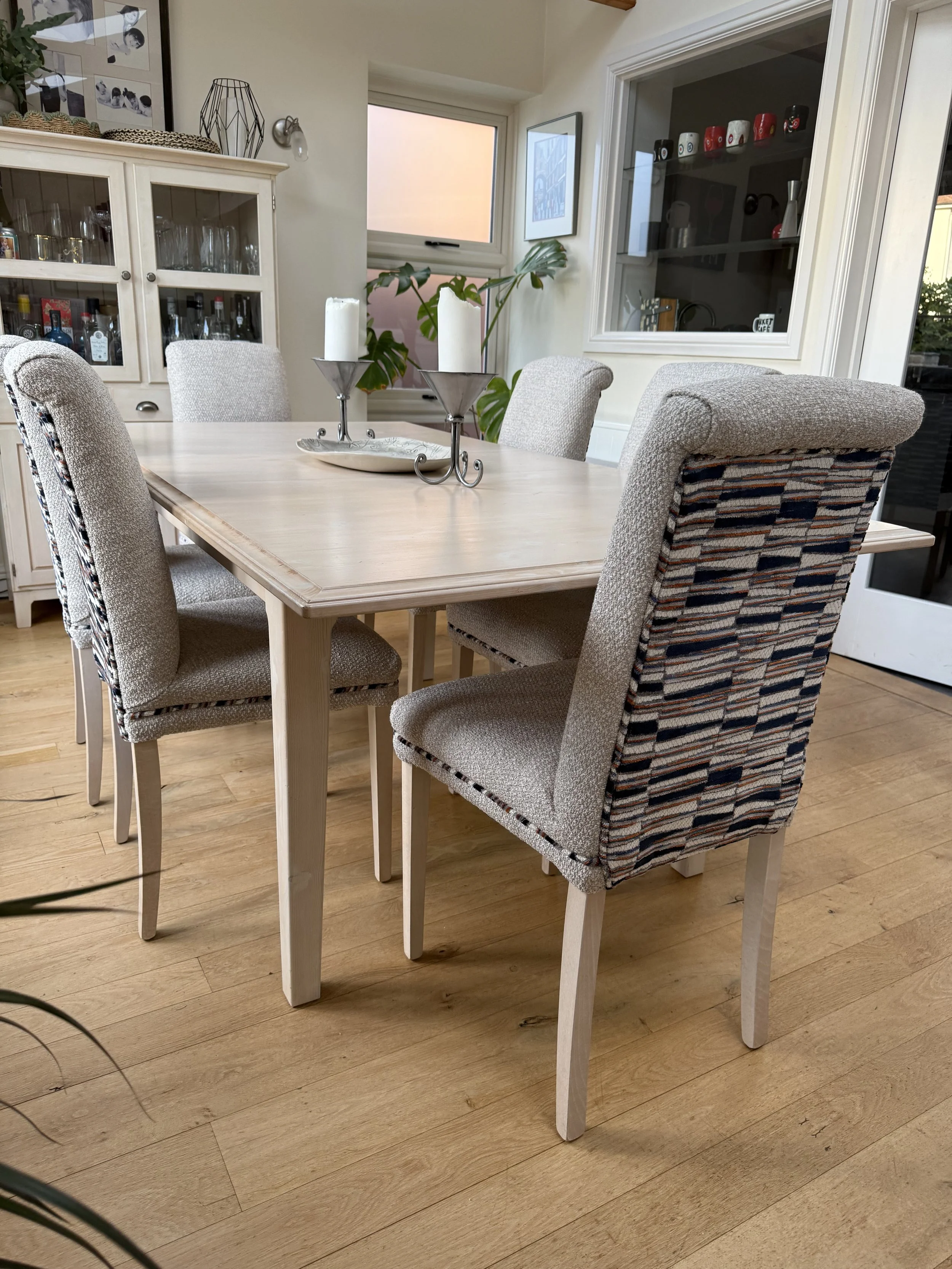Dining chairs, before and after transformation.