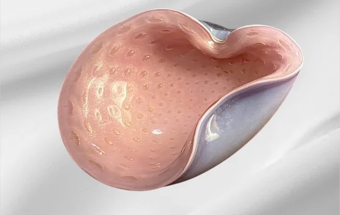 Vintage Alfred Barbini Murano Italy MCM 1950's Bullicante Pink/ Purple Bowl/Ashtray