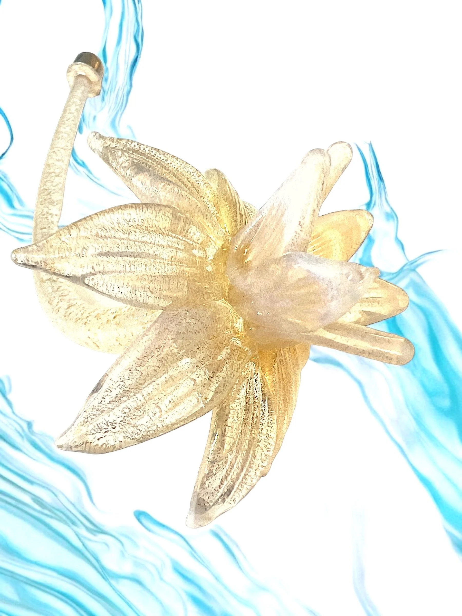 Vintage  Murano Transparent Blown Glass of Gold Dust  Inclusions Floral Stem