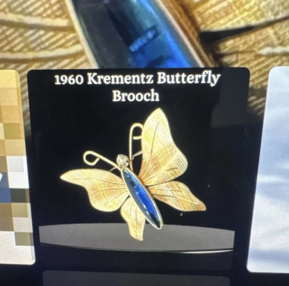 Vintage 1960 Krementz & Co. Gold Toned Butterfly Brooch with Blue Stone
