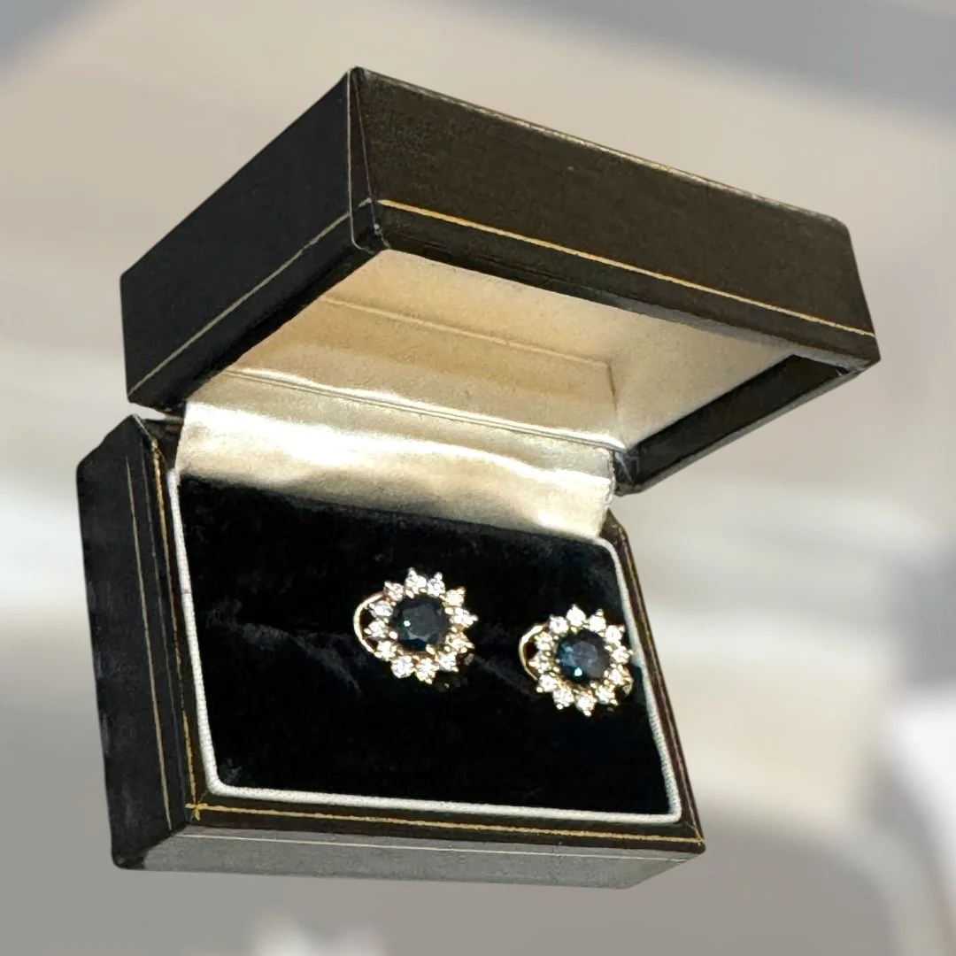 Vintage 14K Gold Diamond and Sapphire Halo Earrings