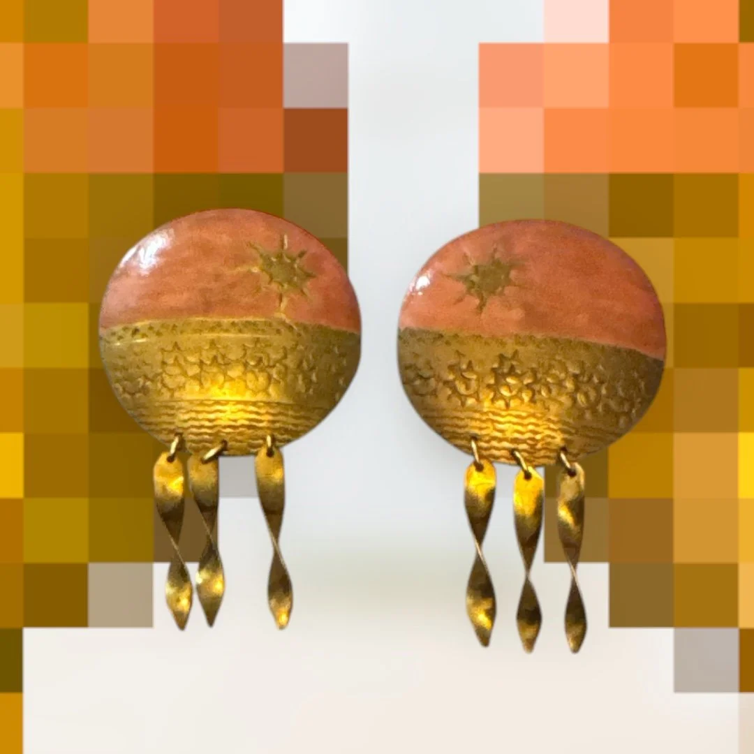 VIintage Copper Brass Etched Tree Drop Earrings – Handcrafted Boho Elegance