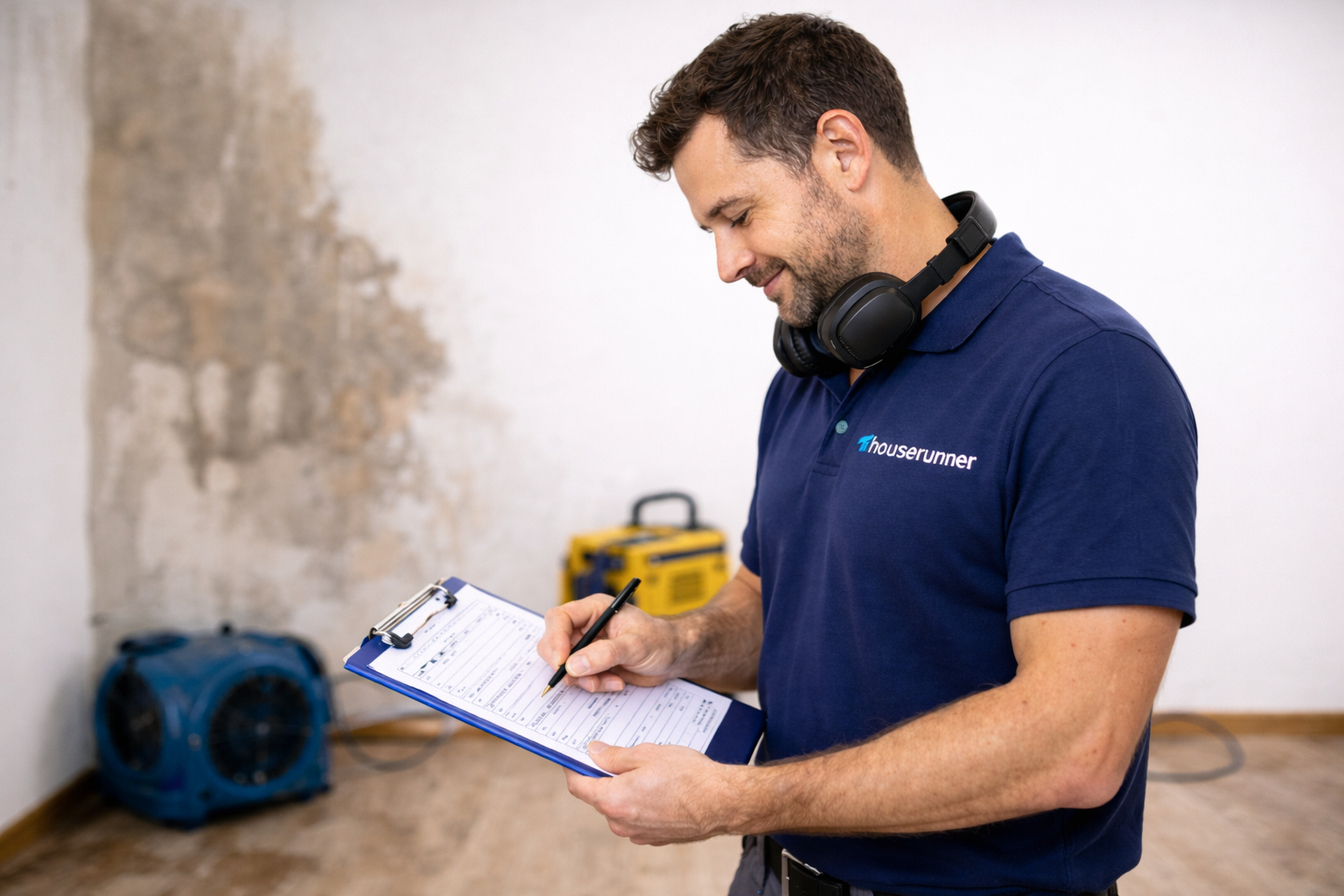 Wasserschaden Wiesbaden – Houserunner Techniker bei der Schadensdokumentation vor Ort