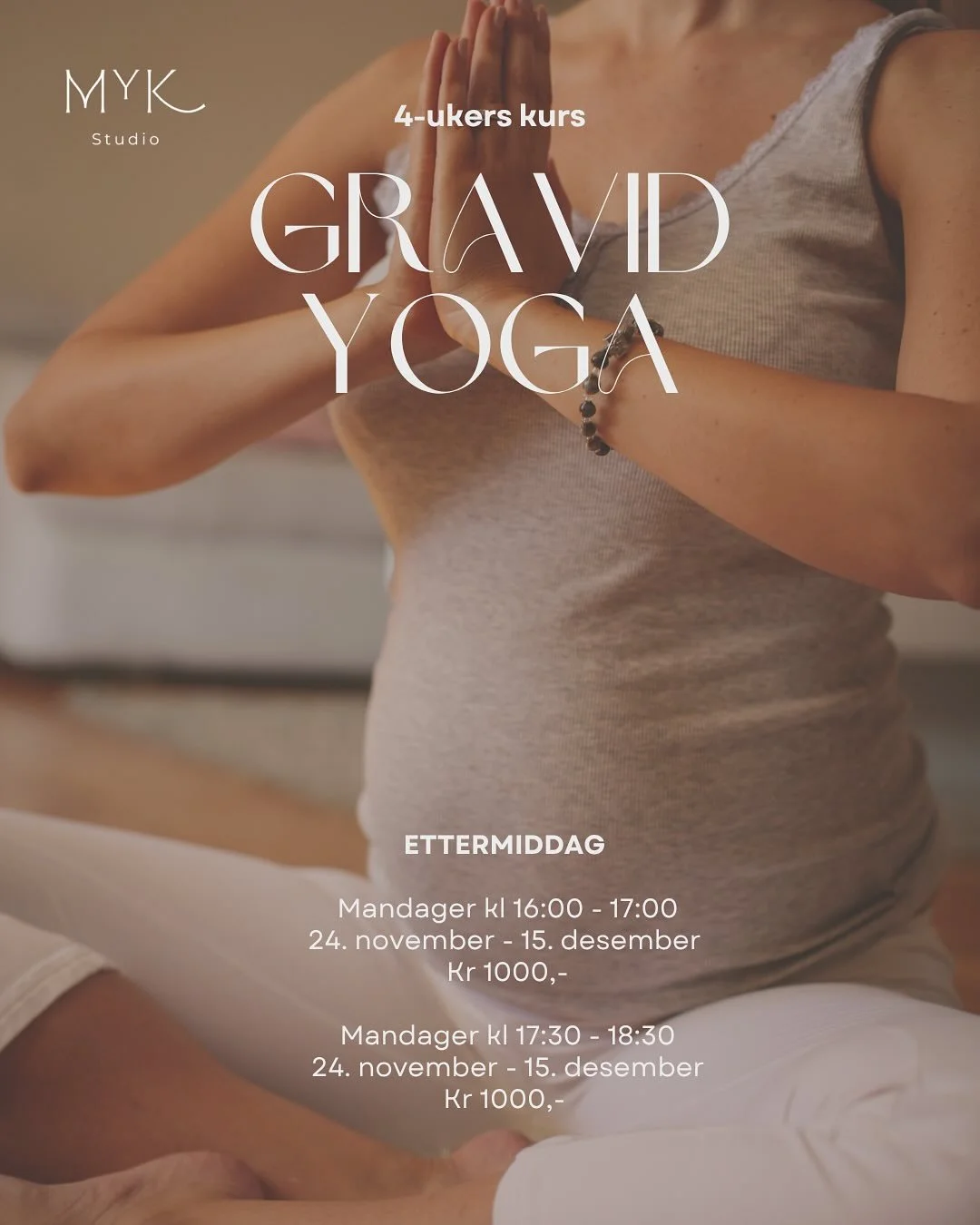 Ta vare p&aring; deg selv og den lille i magen gjennom den hektiske f&oslash;rjulstida 💛 Vi har satt opp to kortere kurs med GravidYoga f&oslash;r jul, og du er hjertelig velkommen med ✨ 

Mandager kl. 16:00 og 17:30 kan du bli med p&aring; n&aelig;
