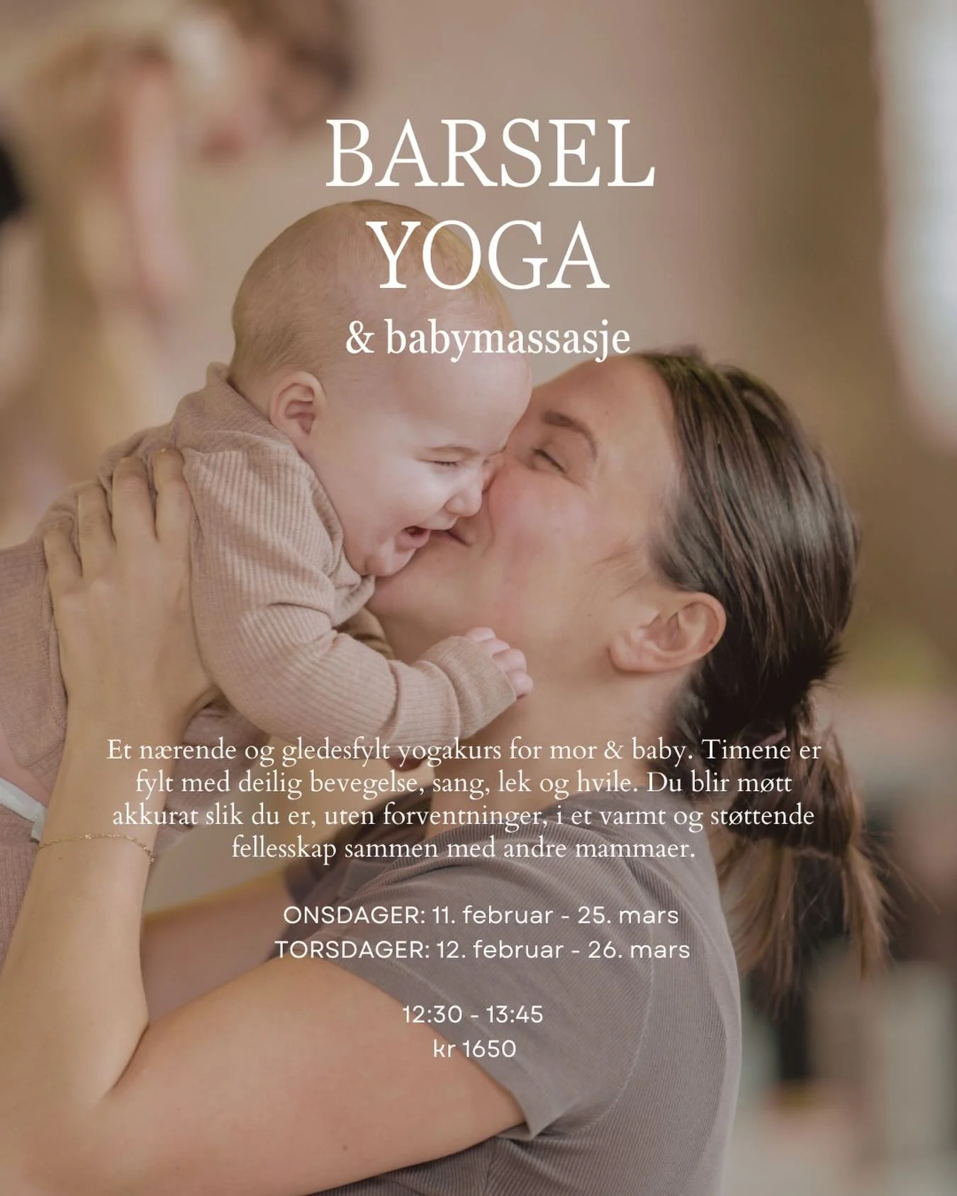 Velkommen til nye kurs i BarselYoga 🤍 

BarselYoga hos oss er en n&aelig;rende og gledesfylt yogatime som er spesielt utviklet for &aring; skape en meningsfull opplevelse for b&aring;de deg og din baby. 

Du jobber blant annet med sk&aring;nsom styr