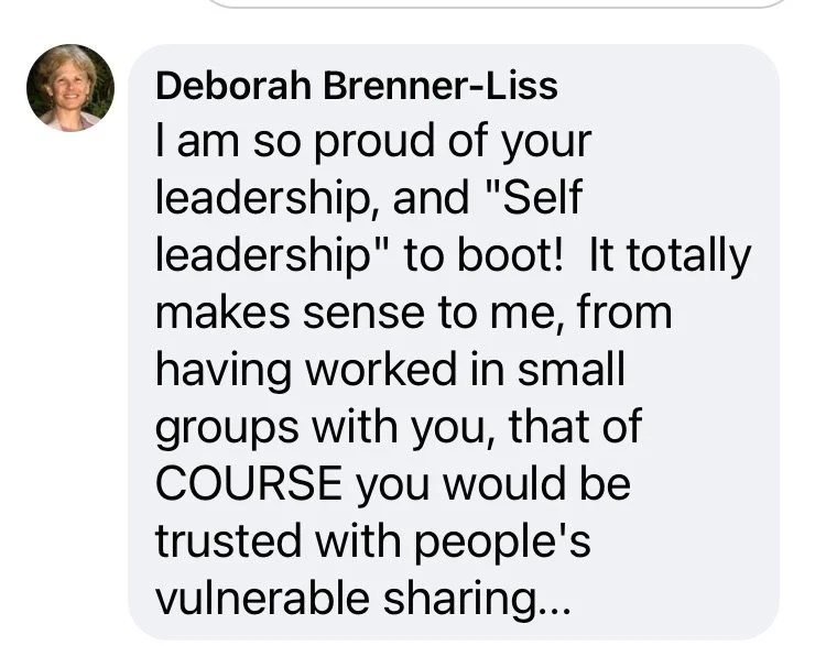 Deborah Brenner-Liss sharing a written testimonial about Laura Schmidt’s leadership and IFS consultation groups