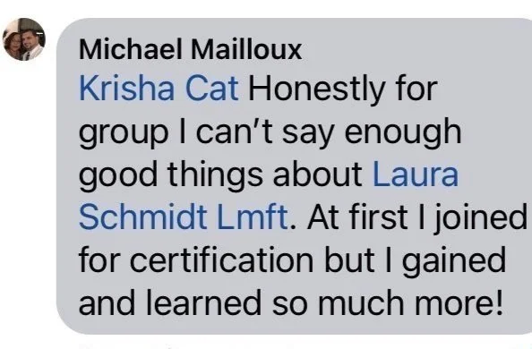 Michael Mailloux sharing a written testimonial about Laura Schmidt’s IFS consultation group