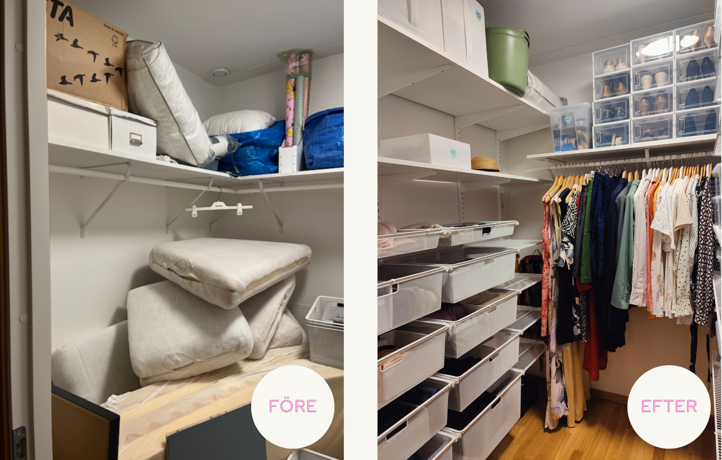 Uppackning och organisering av walk in closet