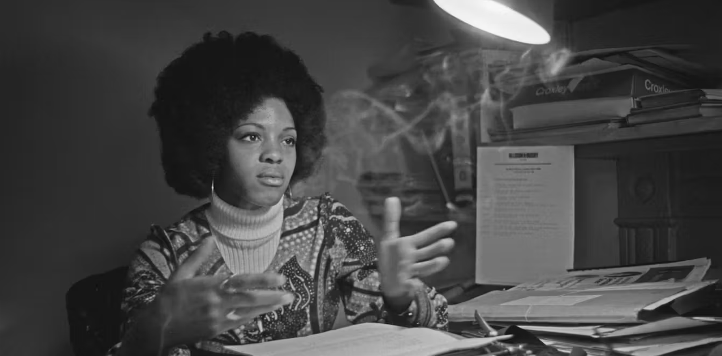 Margaret Busby in 1971 at her desk at Allison and Busby publishers. Evening Standard:Hulton Archive:Getty Images.png