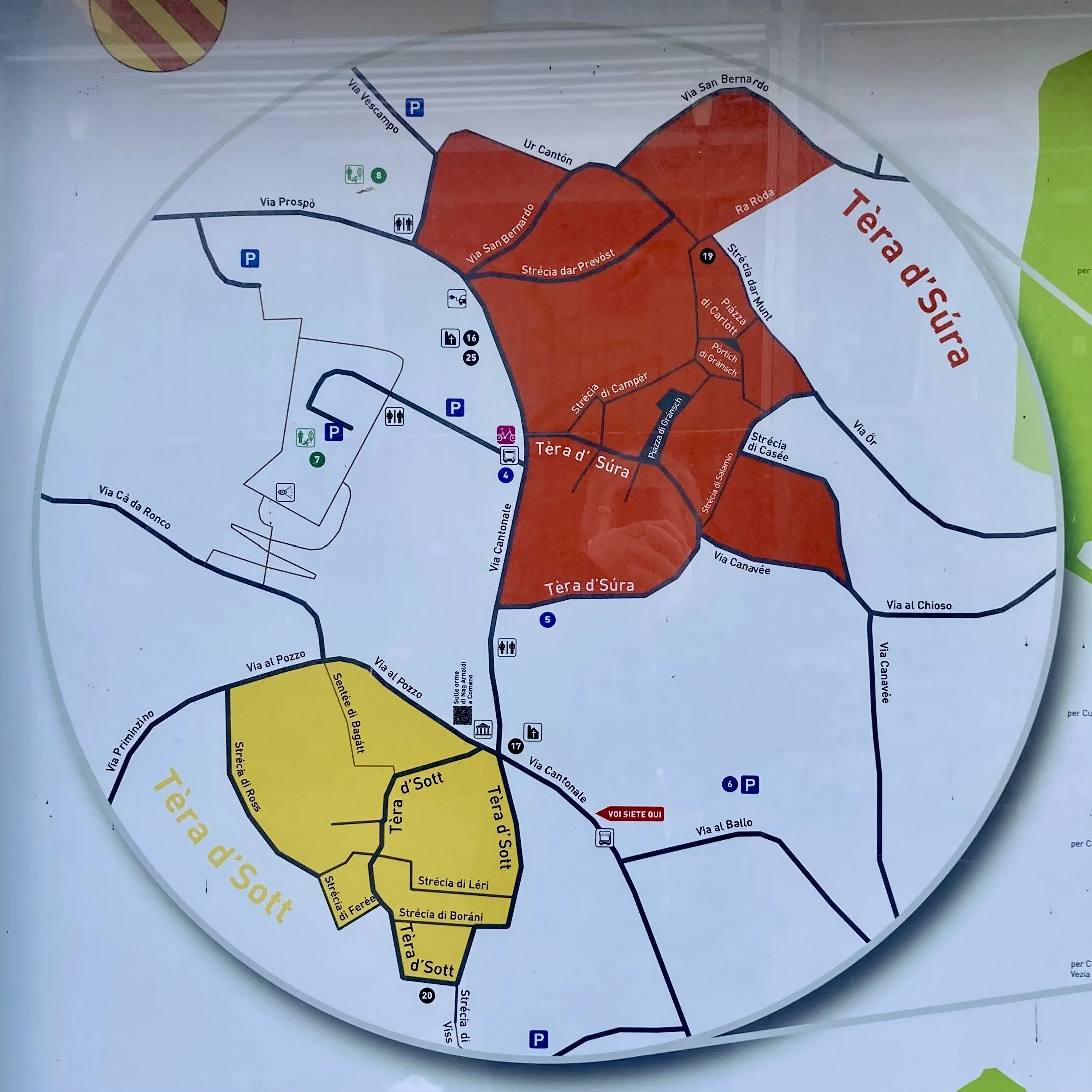 The two oldest parts of Comano are the red and the yellow areas.  We stay next to the yellow one.