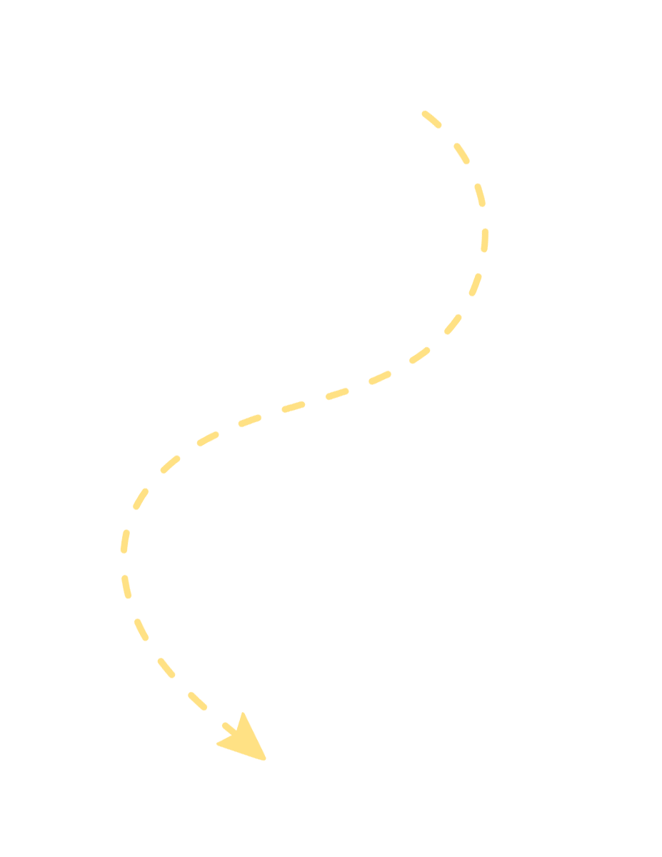 Zwarte achtergrond met een gele gestippelde pijl die naar beneden buigt.