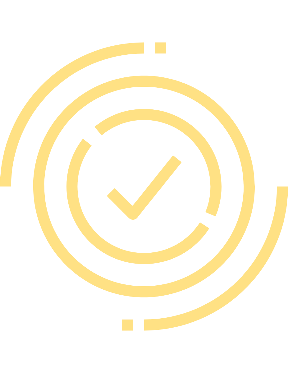 Een gouden vink‑icoon binnen concentrische cirkels met segmentlijnen op een zwarte achtergrond.