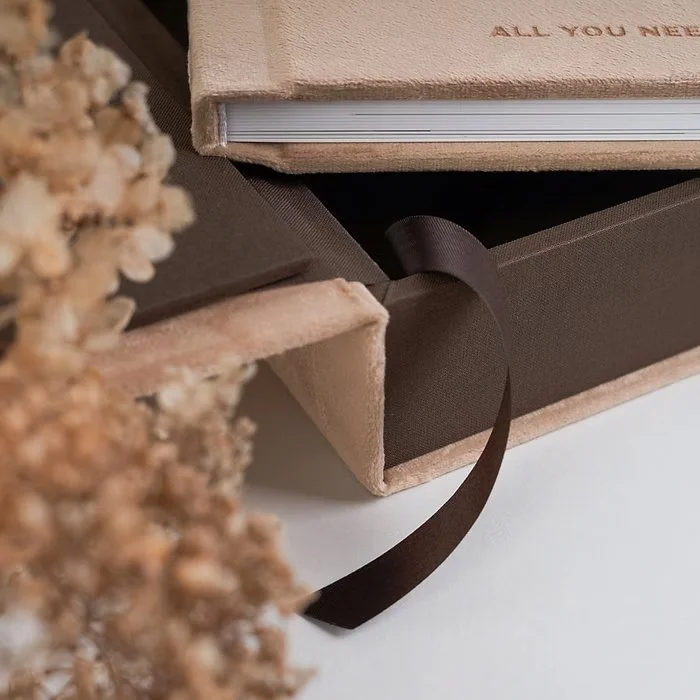 Custom wedding photo album with linen cover