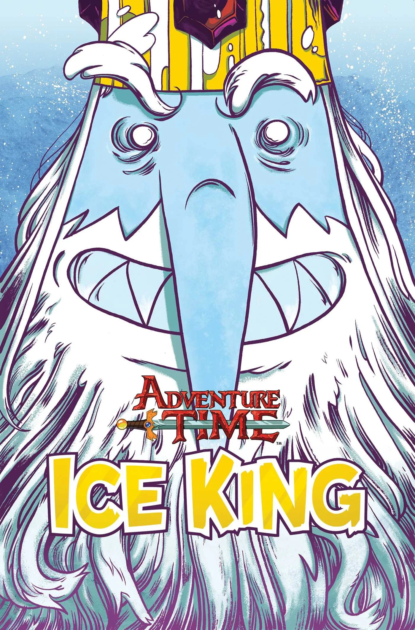 Cover art for the comic book 'Adventure Time: Ice King' featuring the Ice King with a snowy background and the title text at the bottom.