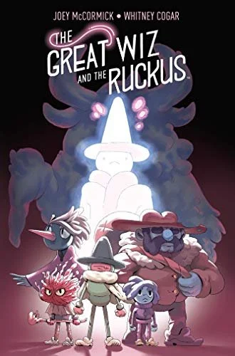 Animated cover poster for "The Great Wiz and the Ruckus," featuring a magical wizard with a tall hat and a glowing staff, surrounded by diverse whimsical characters in a fantasy setting.