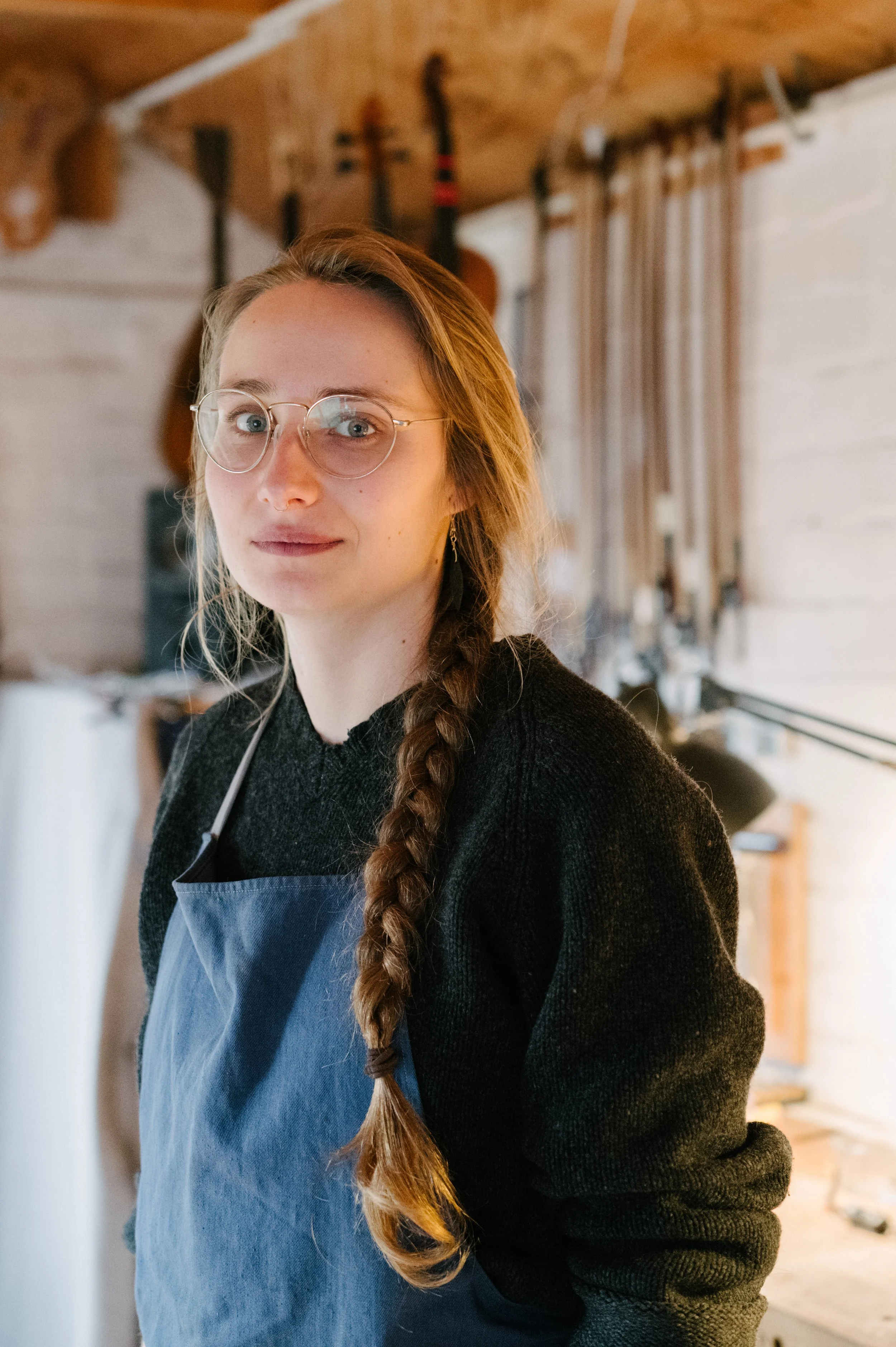 Luthier Alina Ehret in her violin making and repair workshop in Sheffield