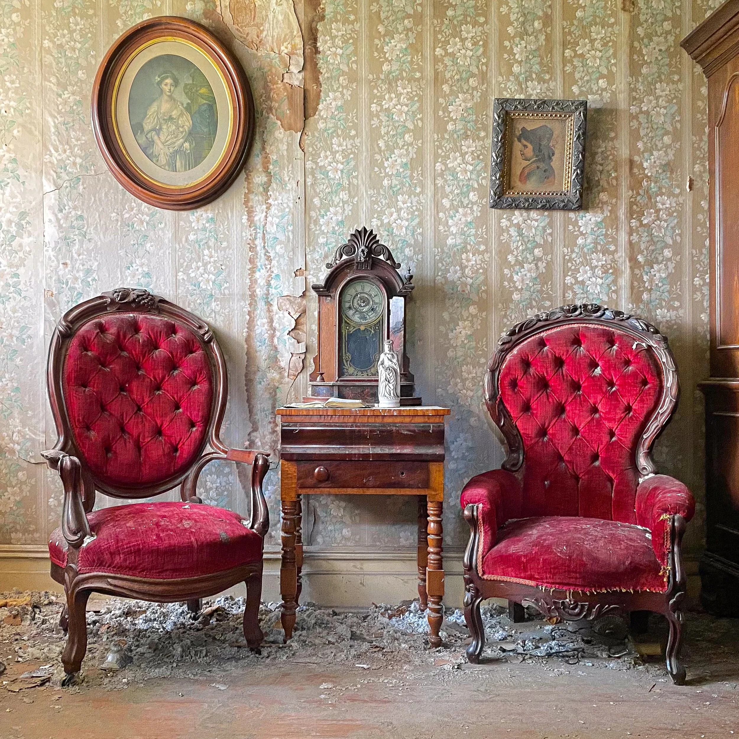 Antique Red Chairs, Abandoned Home. NJ