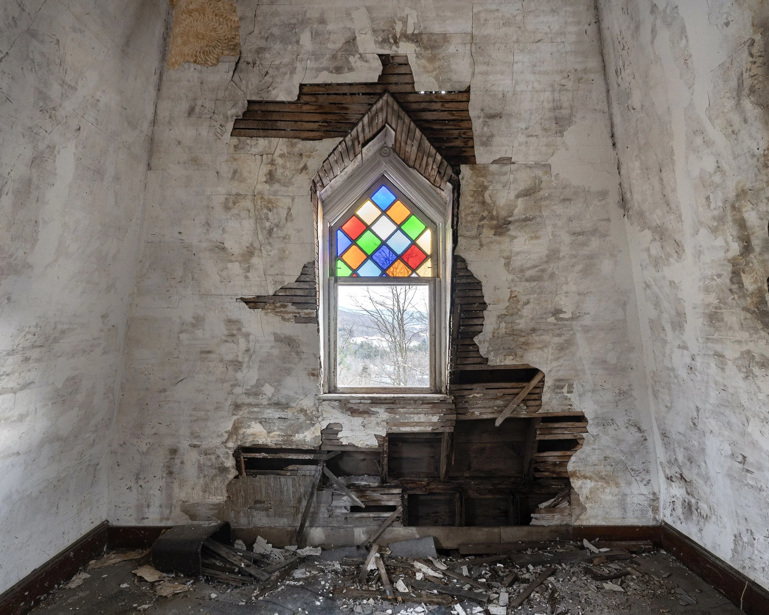 Abandoned Mansion Turret Stained Glass, Stamford 