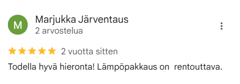 Viiden tähden Google- arvostelu Hieronta Titta Karjalainen