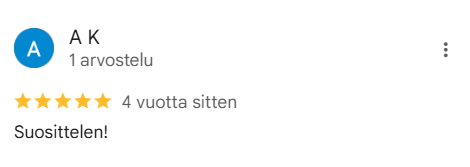 Viiden tähden Google- arvostelu Hieronta Titta Karjalainen