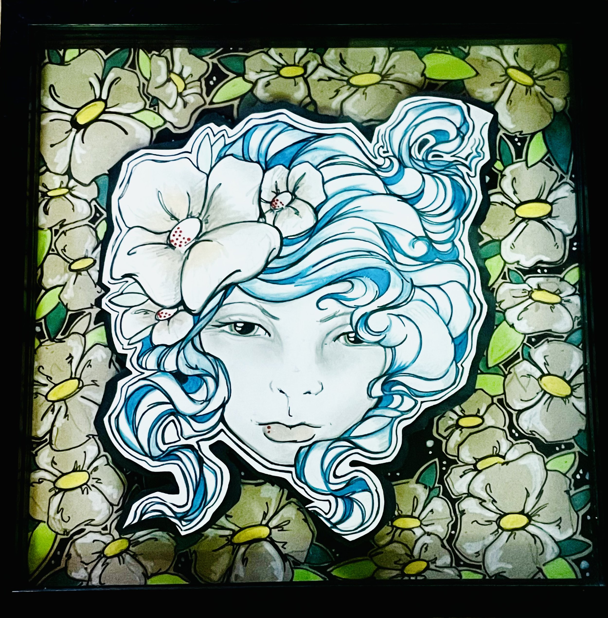 Lady of flowers shadow box