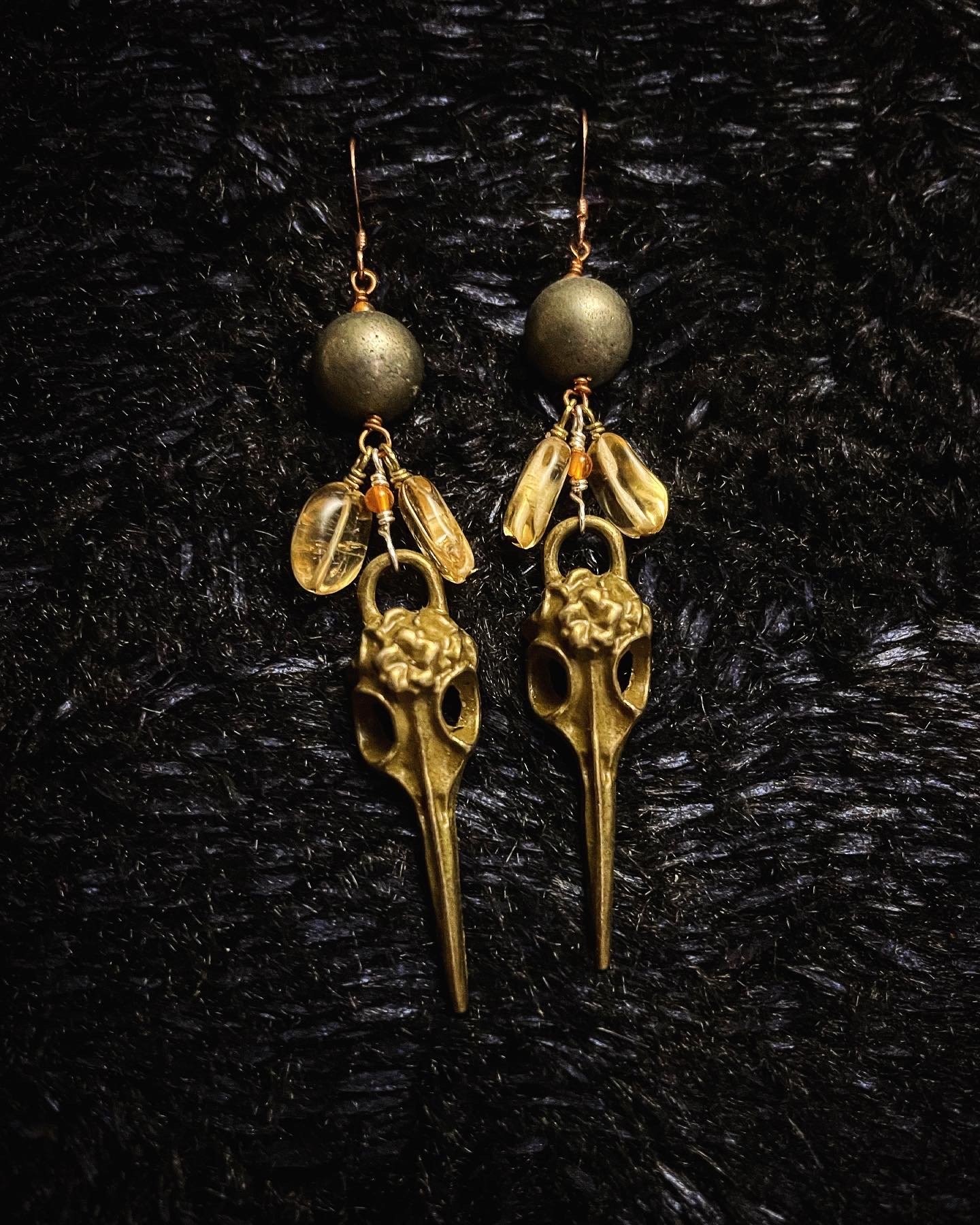 Hematite, citrine, sunstone ,bird skulls
