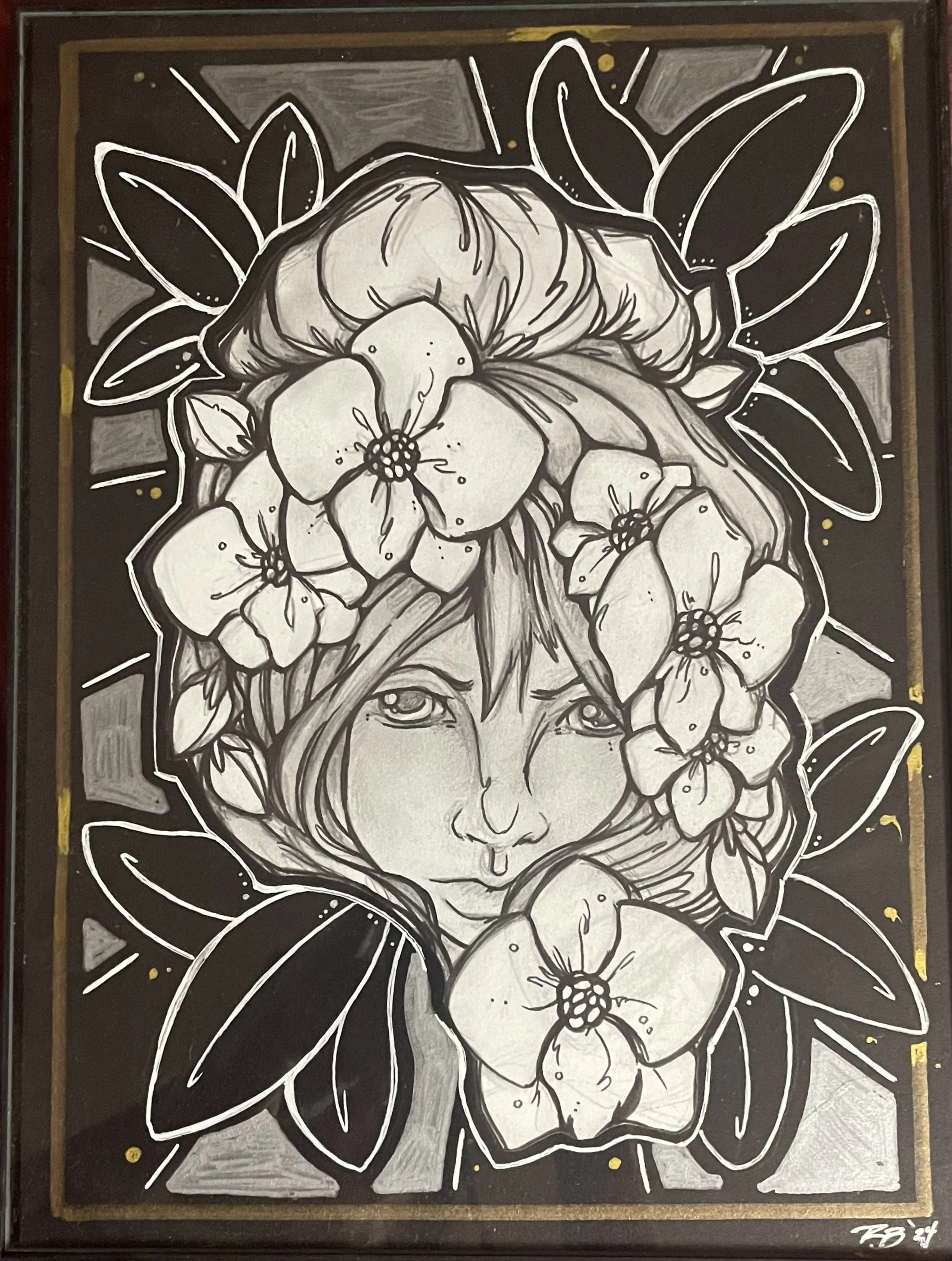 Framed original amongst the orchids