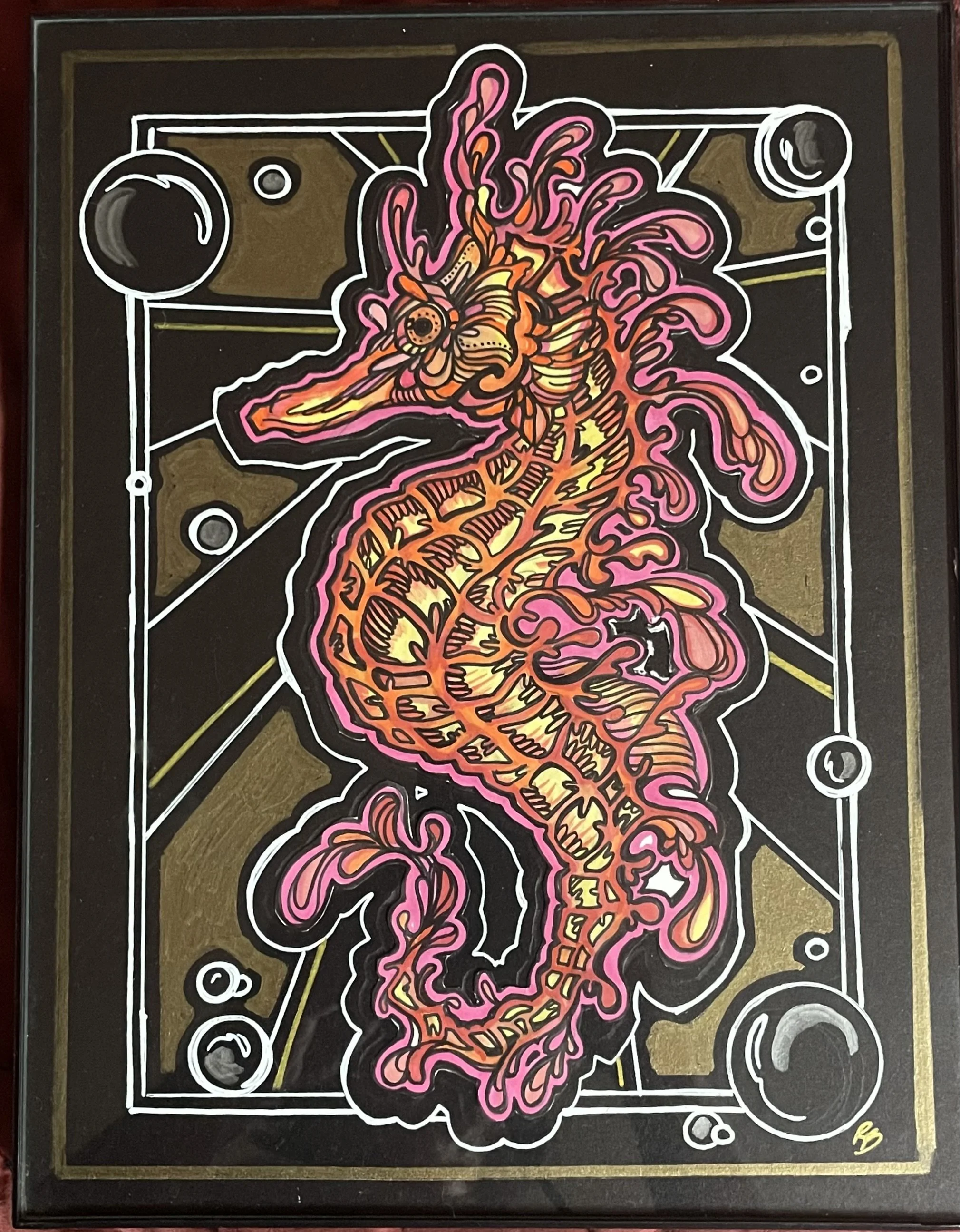 Framed original seahorse