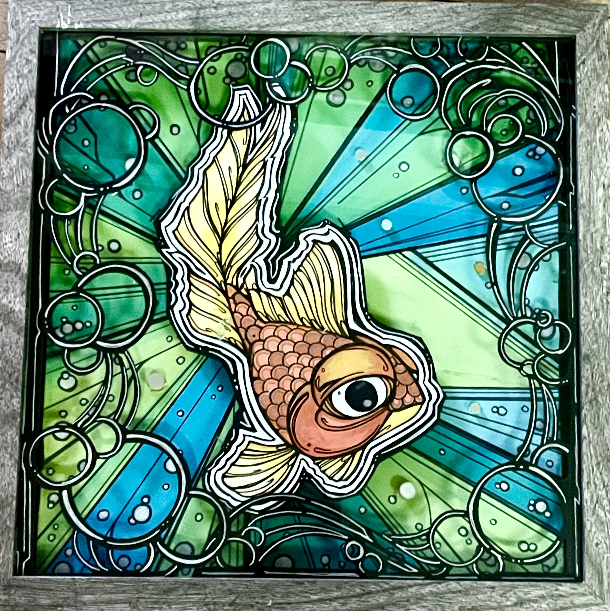 Fish bubble shadow box