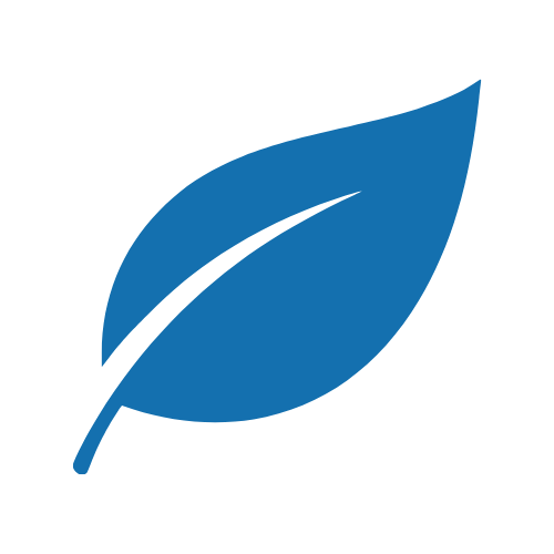 A blue and green leaf logo on a transparent background.