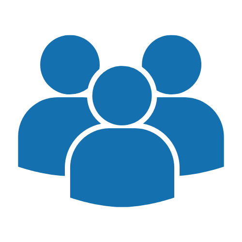 Icon of three blue human figures representing a group or team.