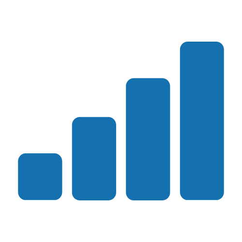 A bar chart with four blue vertical bars increasing in height from left to right.