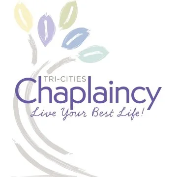 Logo for Tri-Cities Chaplaincy with a stylized tree and leaf design, and the slogan 'Live Your Best Life!'