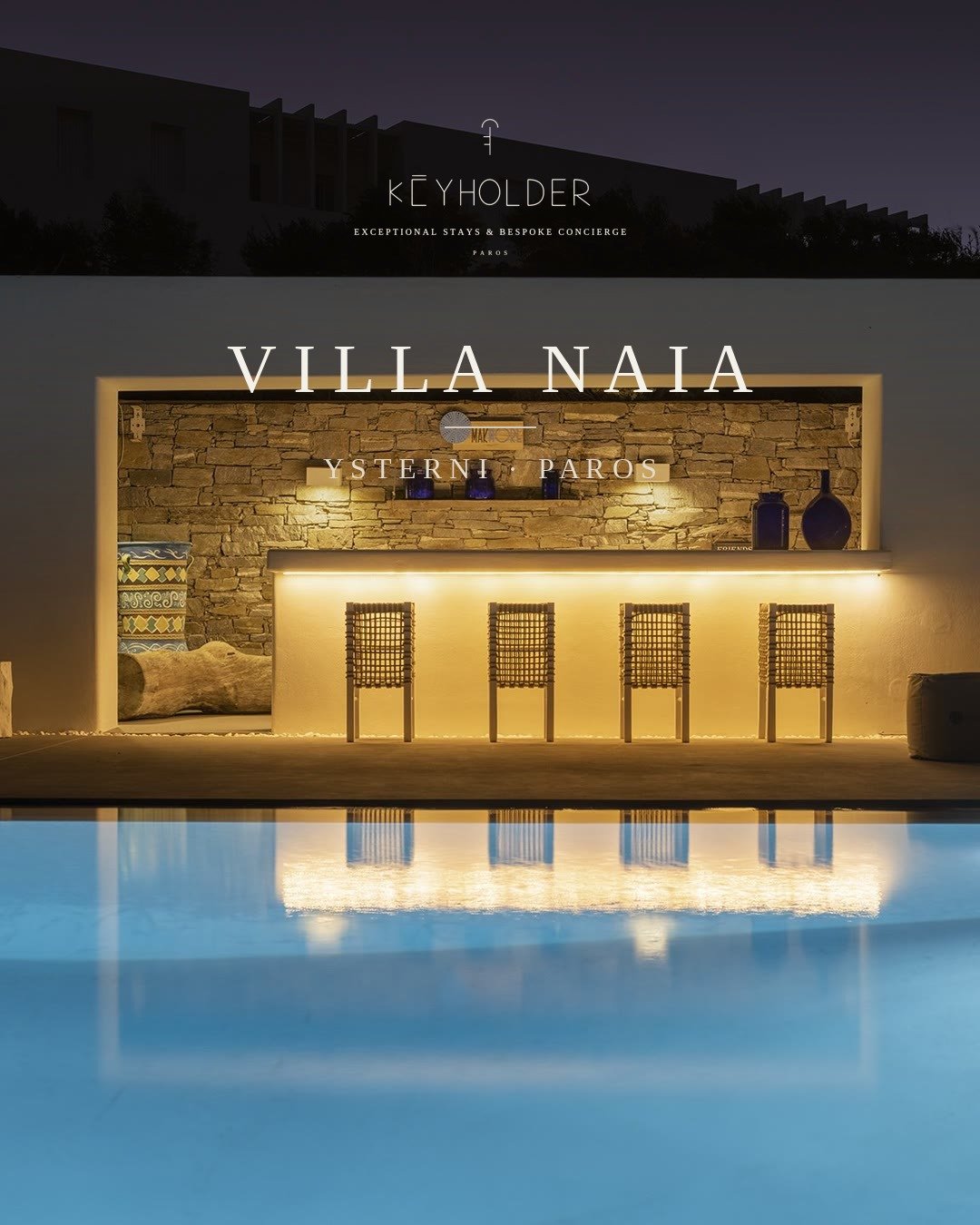 VILLA NAIA &middot; Ysterni
A pool bar that glows at night, a hammock strung toward the sea. Six bedrooms in the hills above the north shore.
Sleeps 12 &middot; 6 bedrooms
The key is waiting &rarr; keyholderparos.com/villa-naia
#Keyholderparos #paros