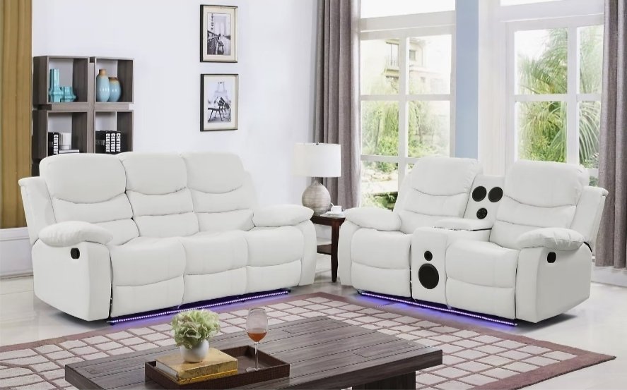 Orlando LED Sofa & Loveseat White With BT Speakers