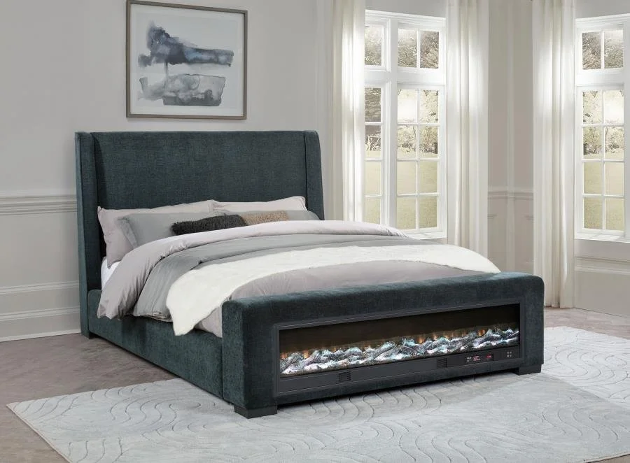 Preston Upholstered Audio Flame Visualizer Bed Dark Blue
