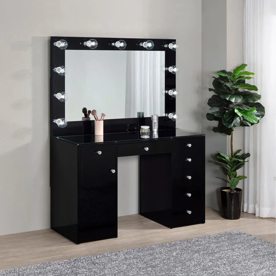 Acena 7-drawer Vanity Set with Lighting  High Gloss 3 Colors