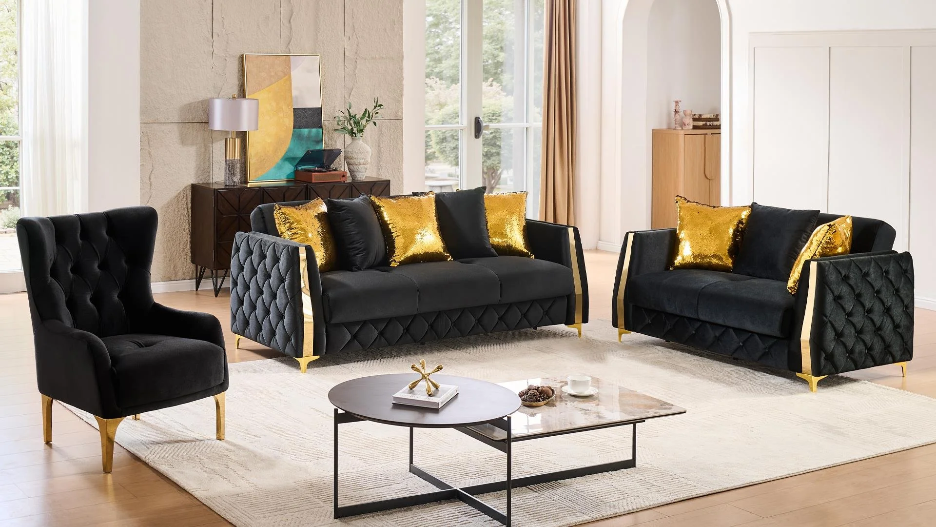 Lippa Living Room Set in Black COMING 03/09/2026