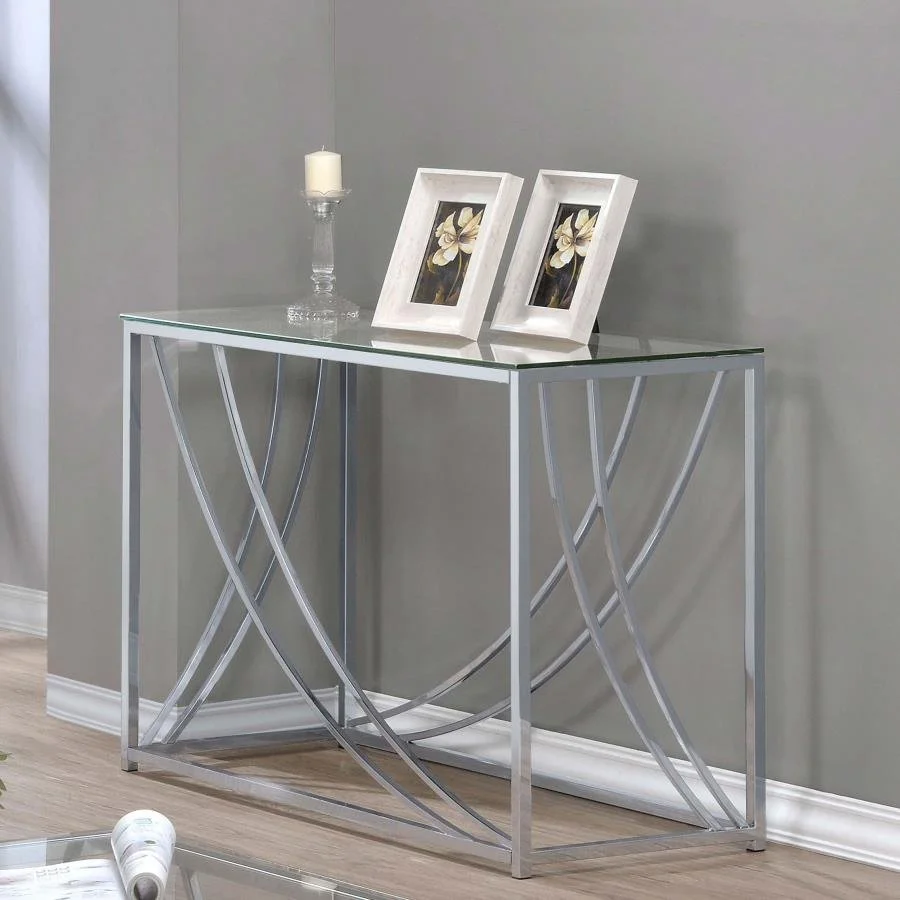 Lille Glass Top Entryway Console Table Accents Chrome