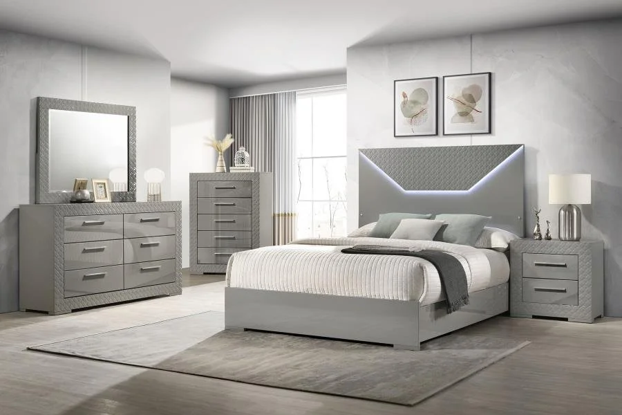Ives Bedroom Set Grey High Gloss