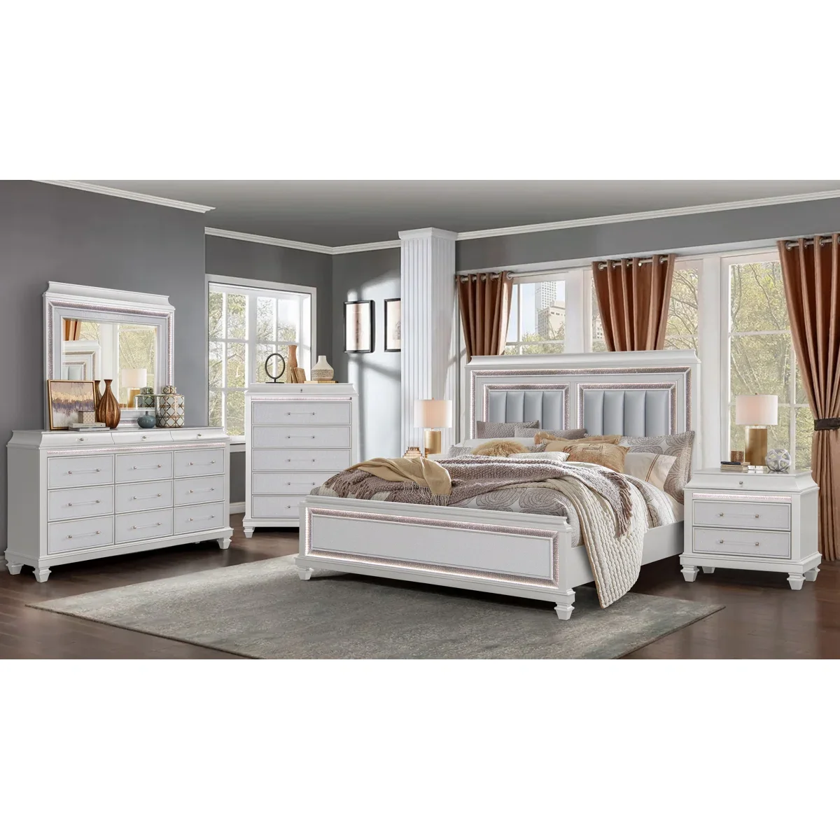 SABRINA WHITE LED  BEDROOM COLLECTION