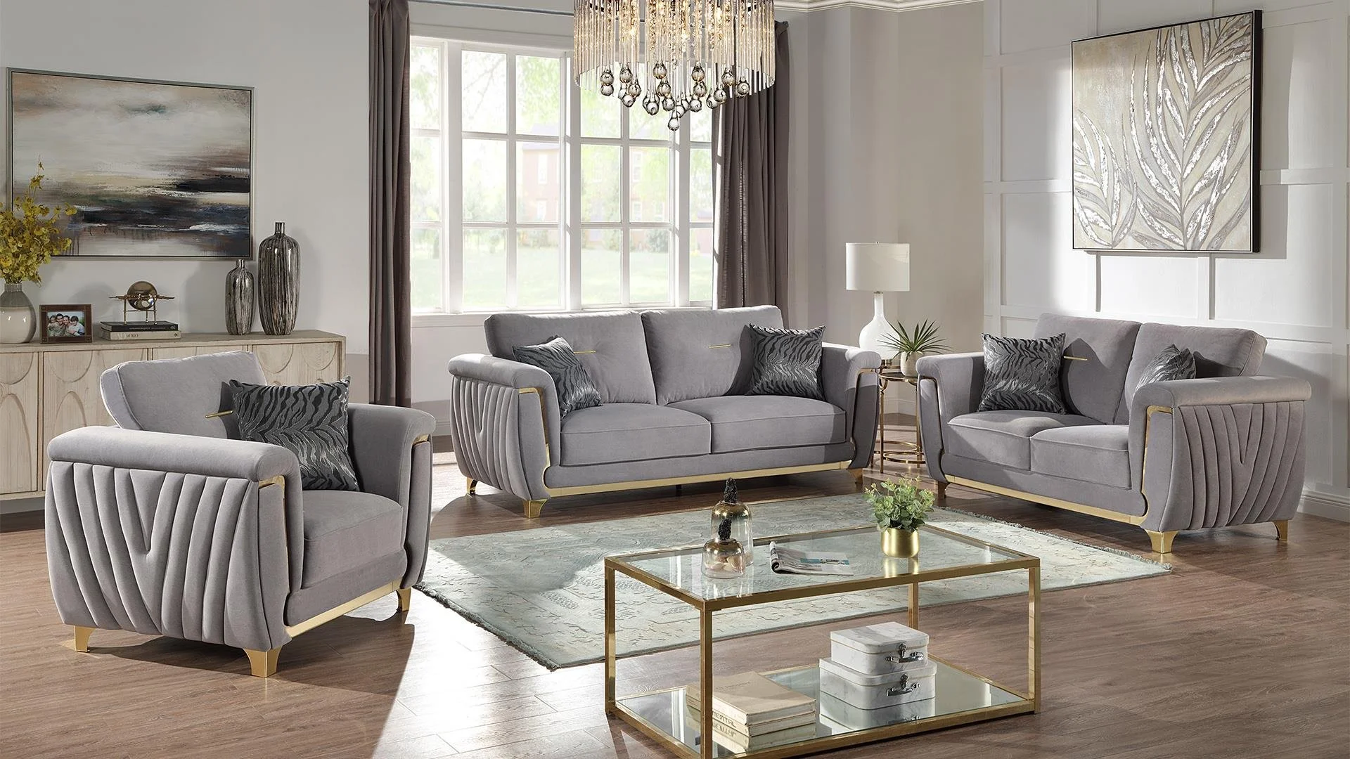 Leena Living Room Set in Gray