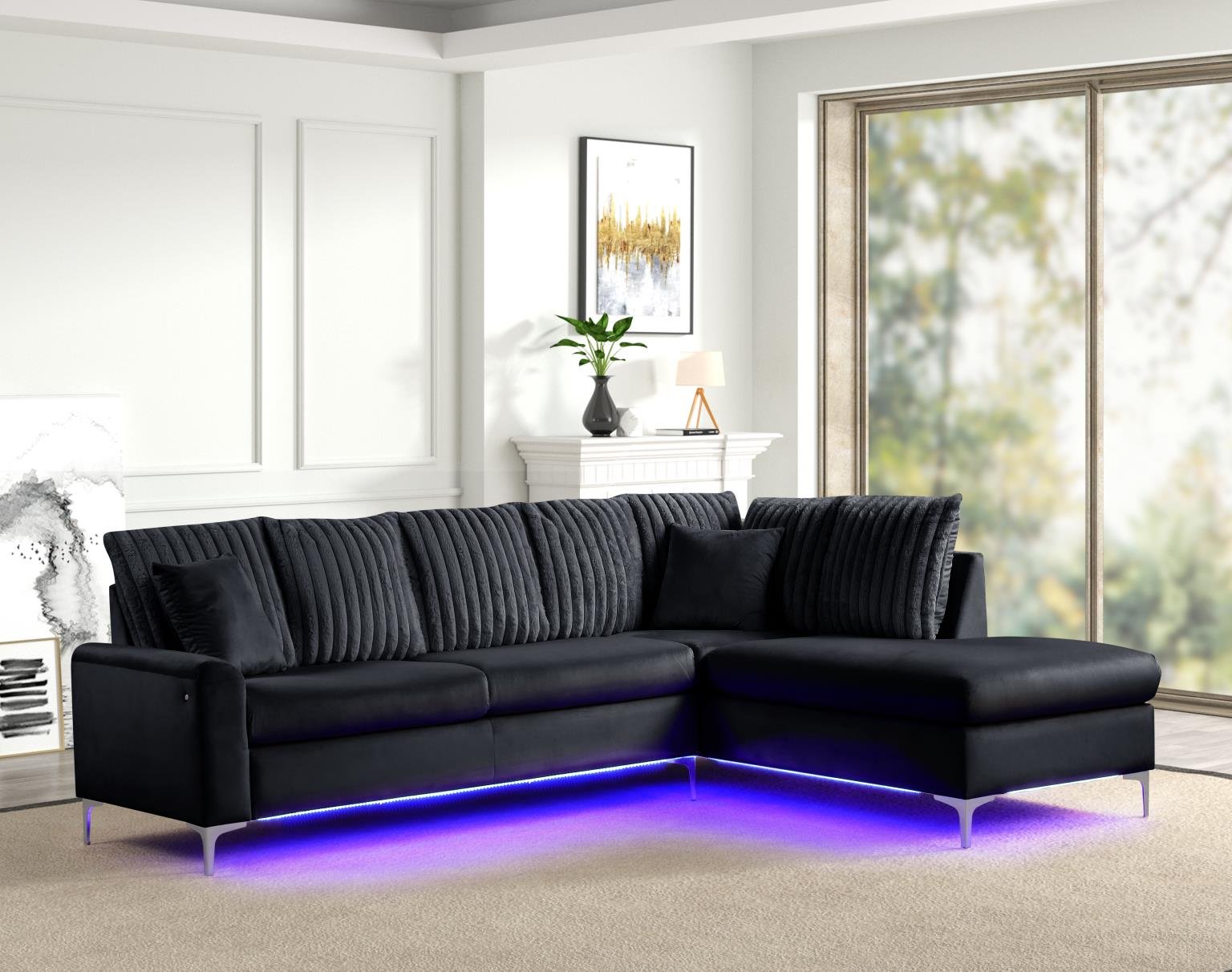 Melina Black L Shaped LED Sectional