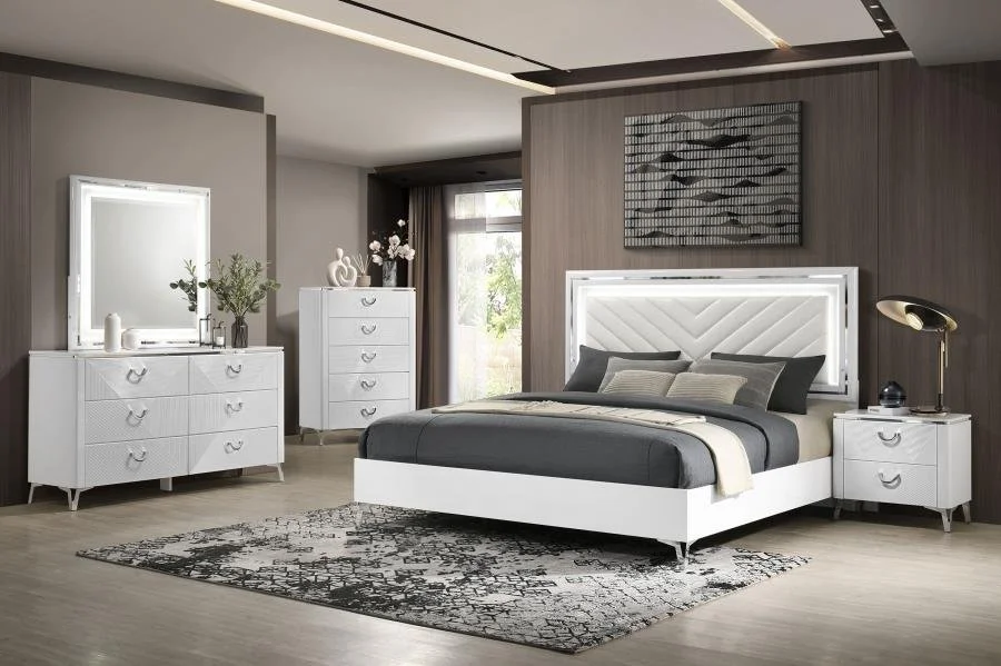 Cassia LED Bedroom Set White High Gloss