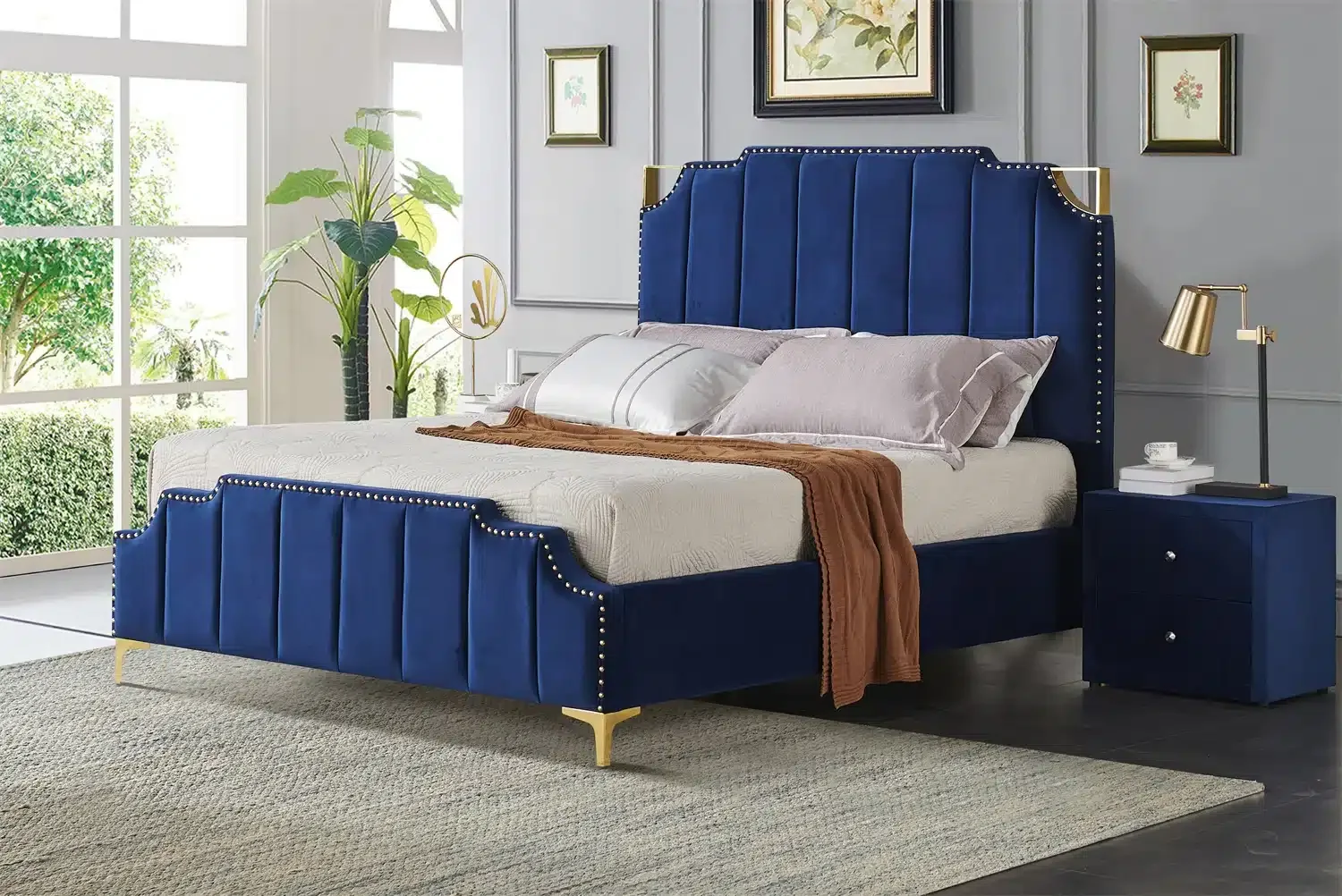 Viv Upholstered Bed With Gold  4 Colors