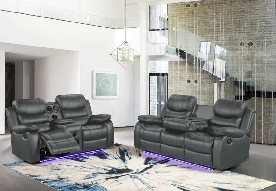 Orlando LED Sofa & Loveseat  Grey with BT Speakers