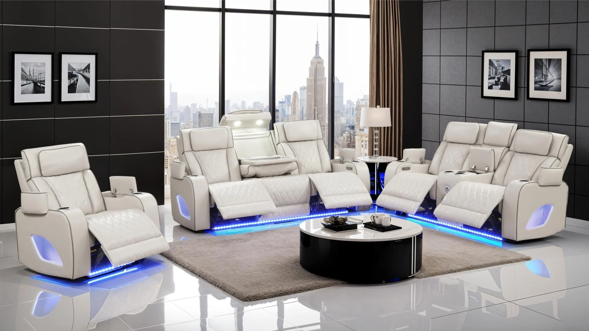 Fortuner Sofa Set LED Lights BT Speakers and Massager ICE