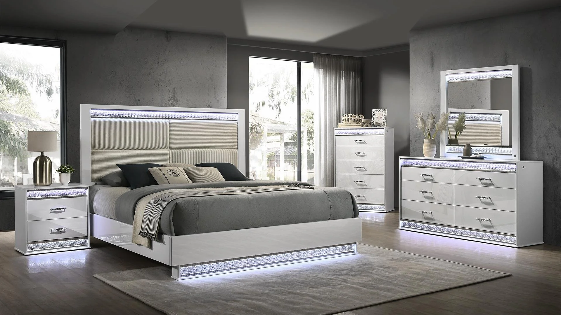 Glam LED Bedroom Set White