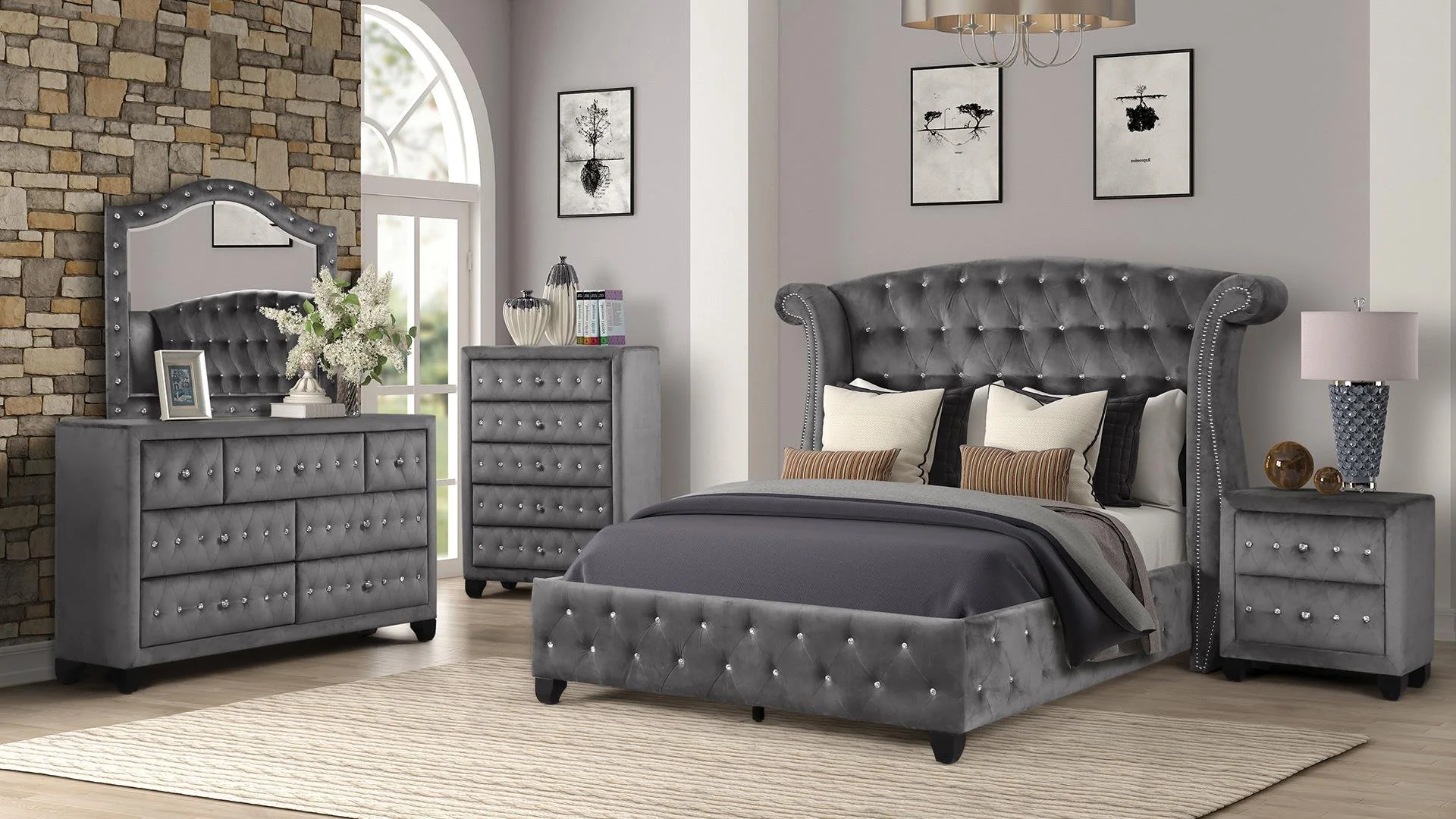 Sophia Tufted Bedroom Collection Grey