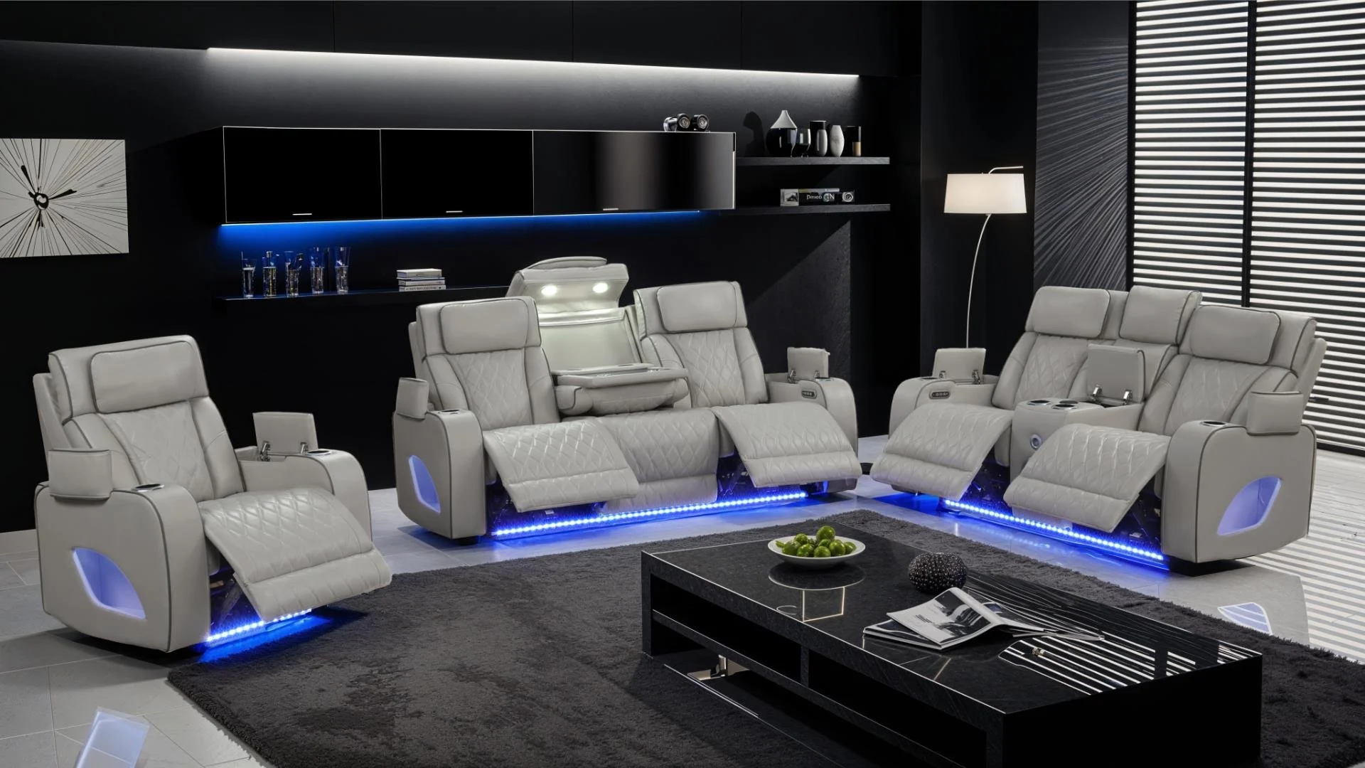 Fortuner Sofa Set LED Lights BT Speakers and Massager Grey